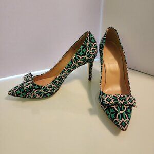 J. Crew Navy and Green Bow Pumps